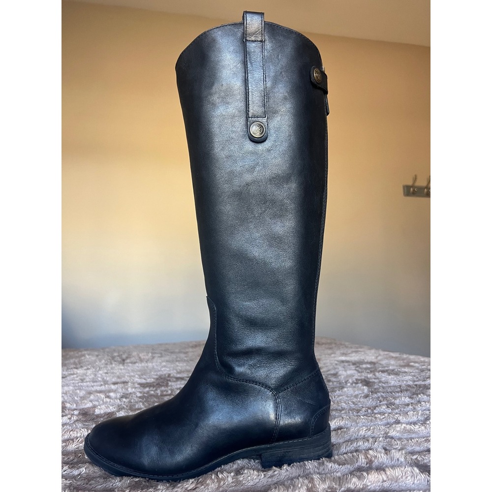 Sam Edelman Penny Riding Boots Black Leather Knee High Back Zip Women 7.5M